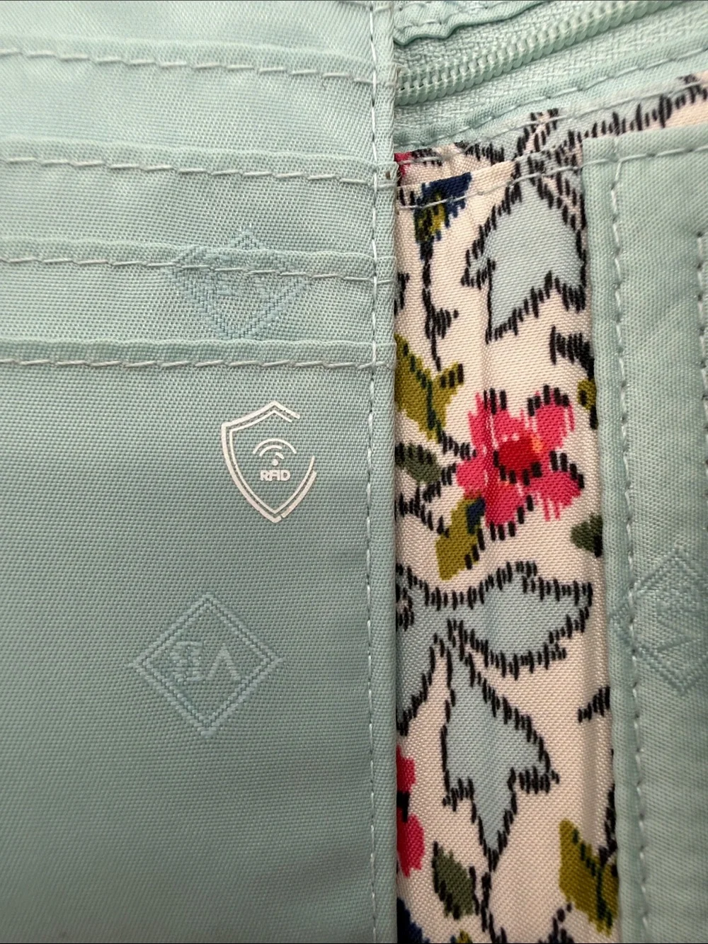 Vera Bradley Quilted Floral Trifold Wallet in Mint Green - Picture 9 of 9